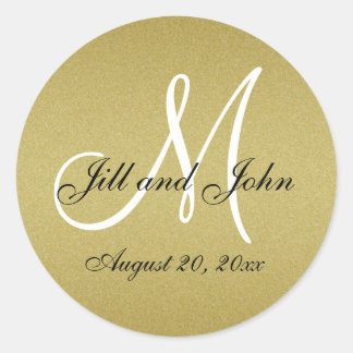 Rond Sticker pour parties scintillant Mariage or Monogr