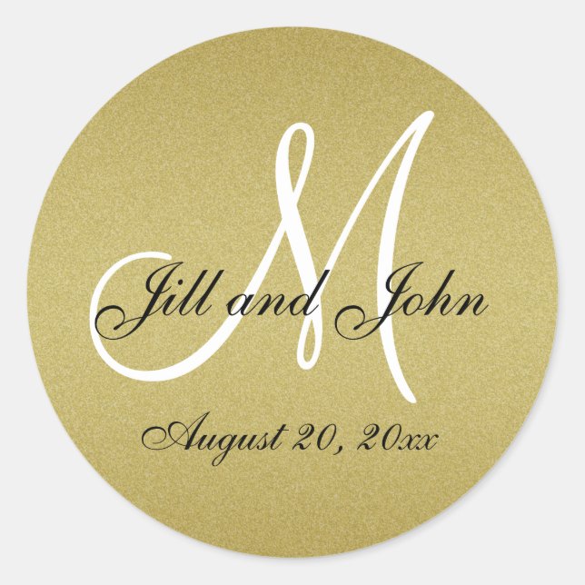 Rond Sticker pour parties scintillant Mariage or Monogr (Devant)