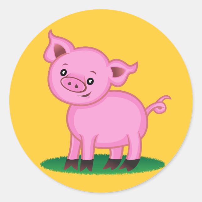 Rond Sticker pour petit porc mignon (Devant)