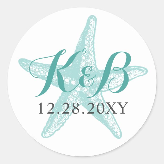 Rond Sticker pour phoque de mariage Starfish Monogram B (Devant)