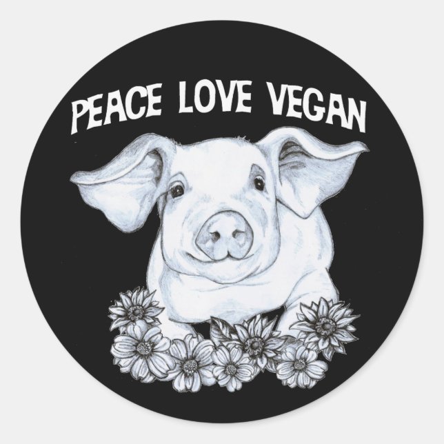 Rond Sticker pour porc végétal Peace Love (Devant)
