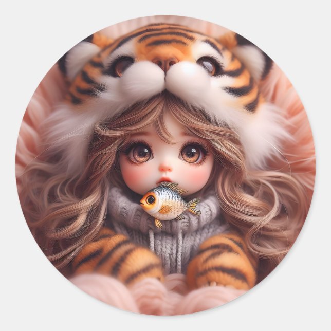 Rond Sticker pour poupée Casquette de tigre (Devant)