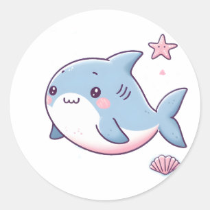 Rond Sticker pour requin mignon - Design amusant inspir