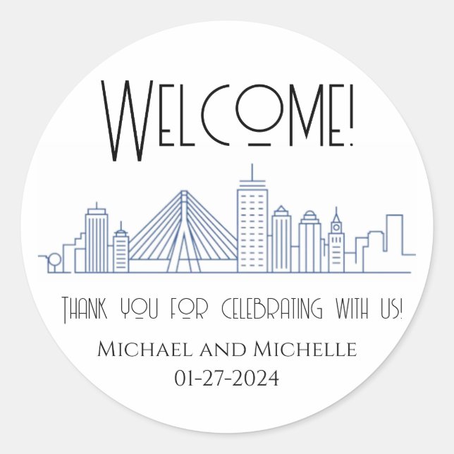 Rond Sticker pour sac de bienvenue Mariage de Boston (Devant)