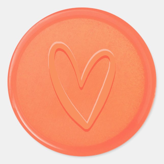 Rond Sticker pour sceau de cire orange coeur d'amour (Devant)