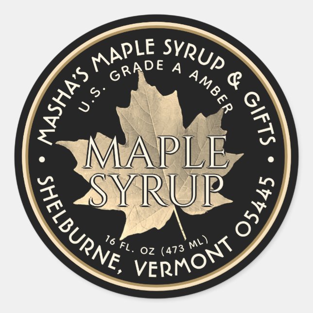 Rond Sticker pour sirop d'érable à feuille d'or élégant (Devant)