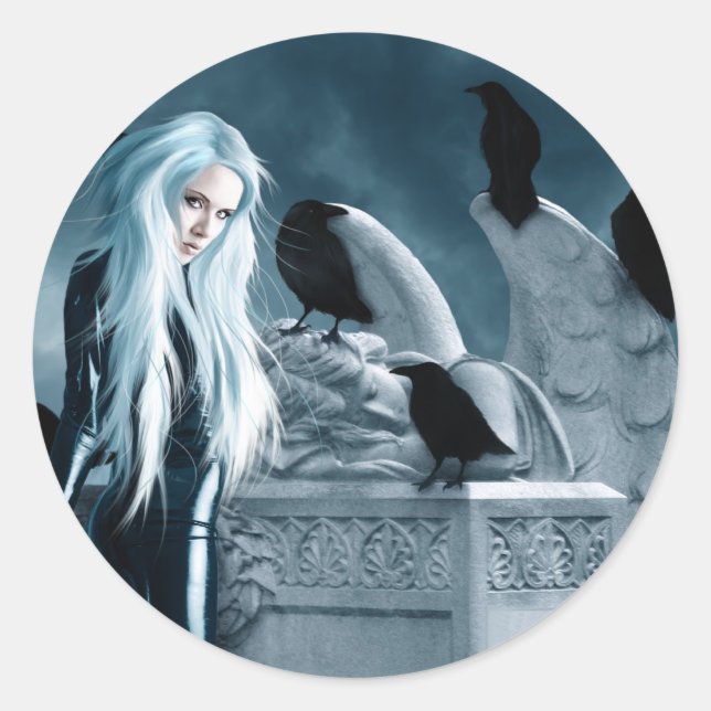 Rond Sticker pour sorcière de corbeau (Devant)
