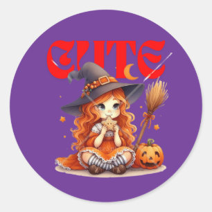 Rond Sticker pour sorcière Halloween mignon