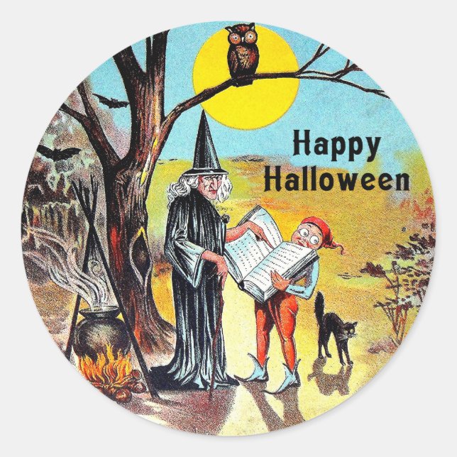 Rond Sticker pour sorcière Halloween vintage (Devant)