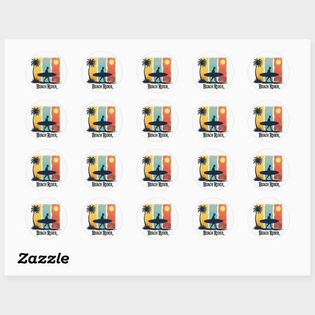 Rond Sticker pour Surf Tropical 🏄 ‍ ♂️ Rétro (Feuille)