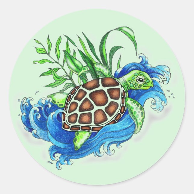 Rond Sticker pour tortues de mer tropicales (Devant)
