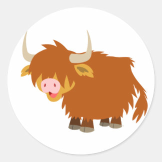 Rond Sticker pour vache Highland Cartoon
