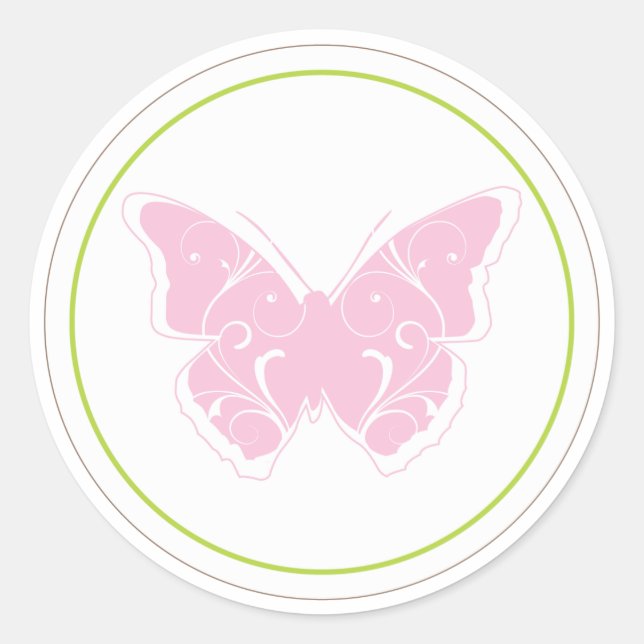 Rond Sticker préféré Baby shower papillon rose (Devant)