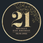 Rond Sticker préféré Black & Gold 21st Birthday Party<br><div class="desc">Personnalisé noir et or 21ème anniversaire ronde de fête favoriser étiquette pour avec des motifs simples,  simulé parties scintillant et écriture manuscrite. Customisé avec le nom,  l'année de naissance/la date de naissance,  ou des messages courts de votre propre nom.</div>