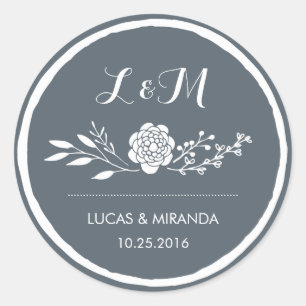 Rond Sticker préféré Fleur grise et feuille de couronne
