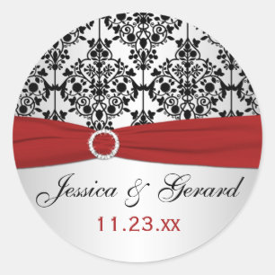 Rond Sticker préféré Red, Grey et Black Mariage damassé