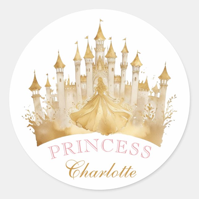Rond Sticker Princess Crown Party Favoriser - Rose et O (Devant)