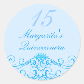 Rond Sticker Princess Tiara Blue Quinceanera