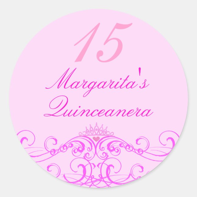 Rond Sticker Princess Tiara Pink Quinceanera (Devant)