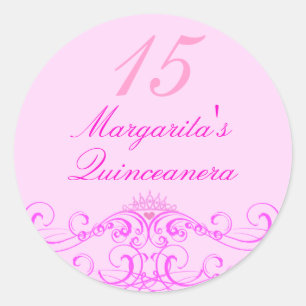 Rond Sticker Princess Tiara Pink Quinceanera