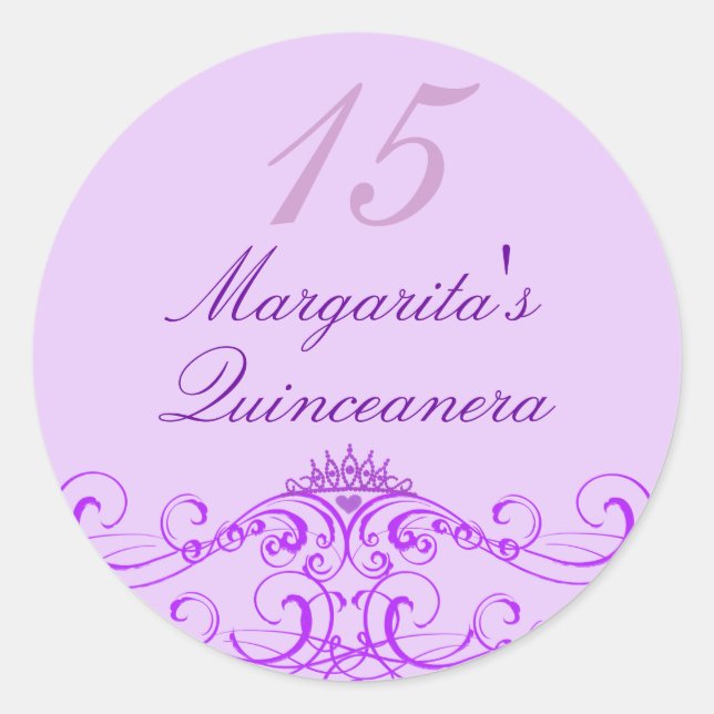 Rond Sticker Princess Tiara Purple Quinceanera (Devant)