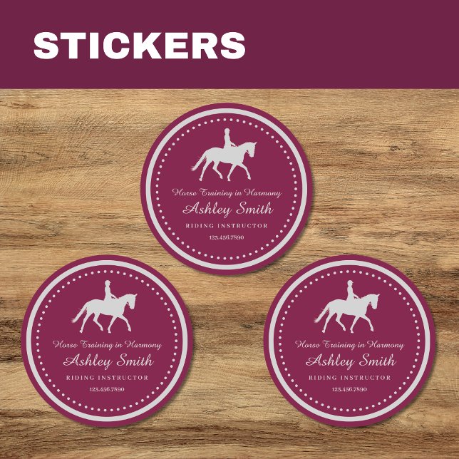 Rond Sticker professionnel tendance Horse Training (Trendy Horse Training Business Sticker Purple)