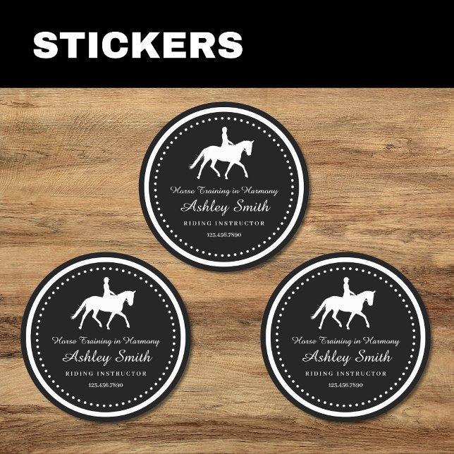 Rond Sticker professionnel tendance Horse Training (Trendy Horse Training Business Sticker Black)