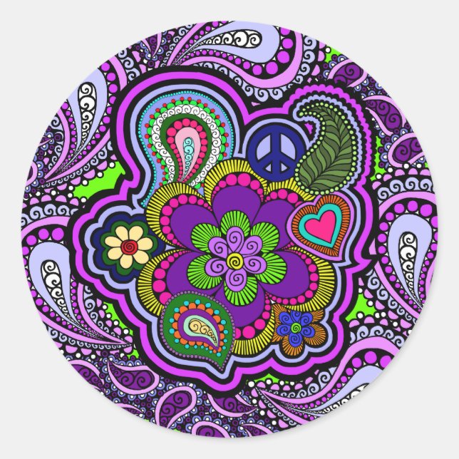 Rond Sticker Psychedélique Purple Paisley (Devant)