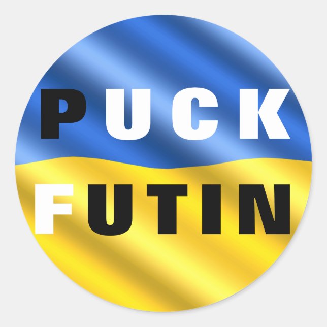 Rond Sticker Puck Futin drapeau ukrainien soutien Ukrai (Devant)