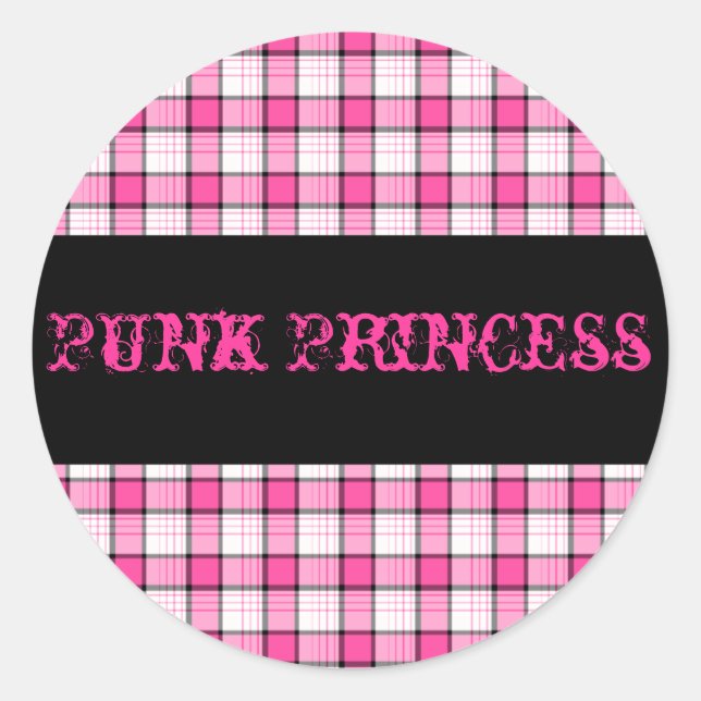 Rond Sticker Punk Princess rose et noir (Devant)