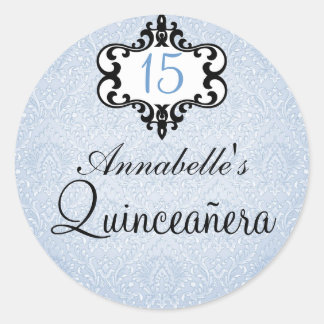 Rond Sticker Quinceañera bleu et noir chic