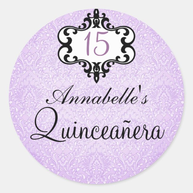 Rond Sticker Quinceañera violet et noir (Devant)