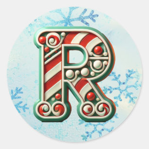 Rond Sticker "R" de Noël sucre de canne, Stripes festiv