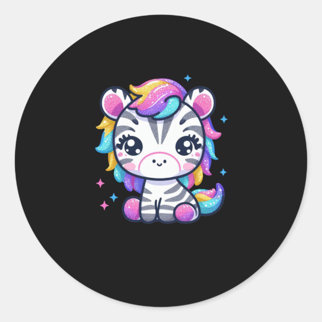Rond Sticker Rainbow Cute Zebra (Devant)