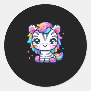 Rond Sticker Rainbow Cute Zebra