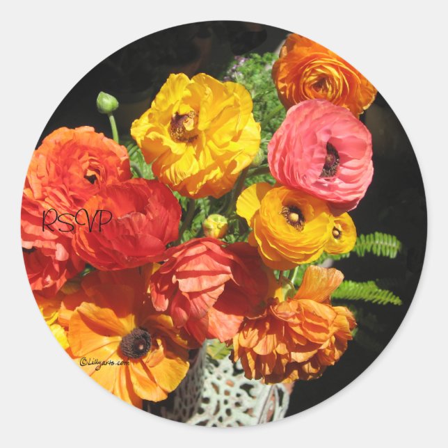 Rond Sticker Ranunculas Fleurs RSVP Seals de mariage (Devant)