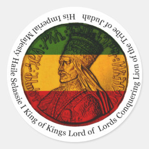 Rond Sticker Rasta conquérant Lion de Juda Sa Majesté