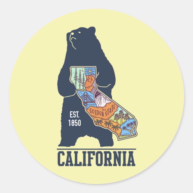 Rond Sticker rectangulaire Californie Bear Golden State (Devant)