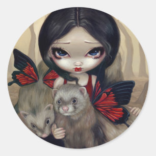 Rond Sticker "Red Butterfly Ferrets"