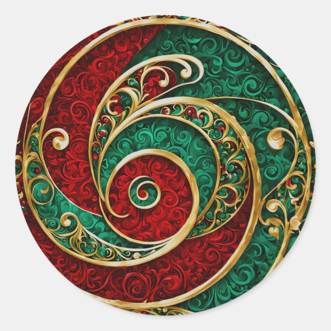 Rond Sticker Red Gold Green Christmas (Devant)