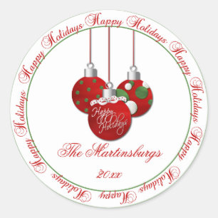 Rond Sticker Red Green Christmas Happy Holidays