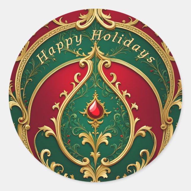 Rond Sticker Red Green Gold Christmas (Devant)
