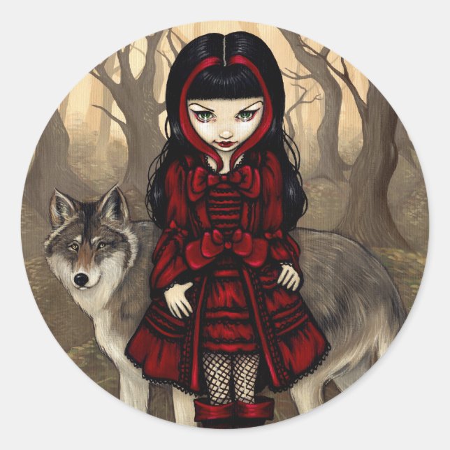 Rond Sticker "Red Riding Hood in Automne" (Devant)