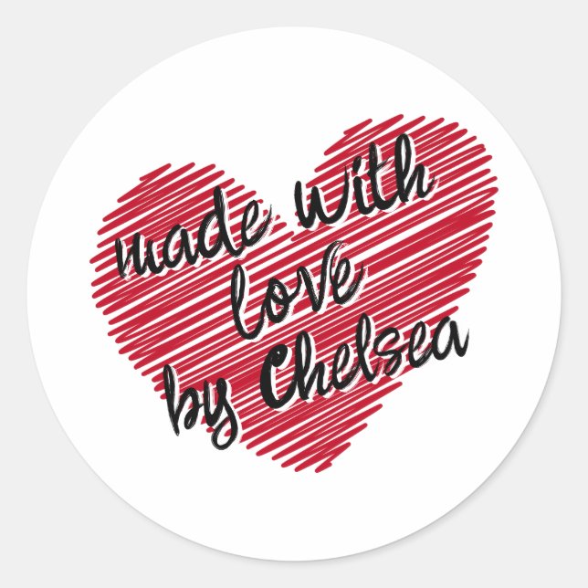 Rond Sticker Red Sketchy Heart "Fabriqué avec amour" (Devant)