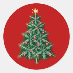 Rond Sticker Red Snowflake Christmas Tree