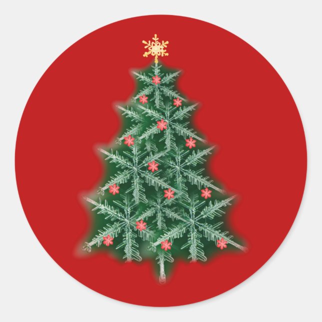 Rond Sticker Red Snowflake Christmas Tree (Devant)