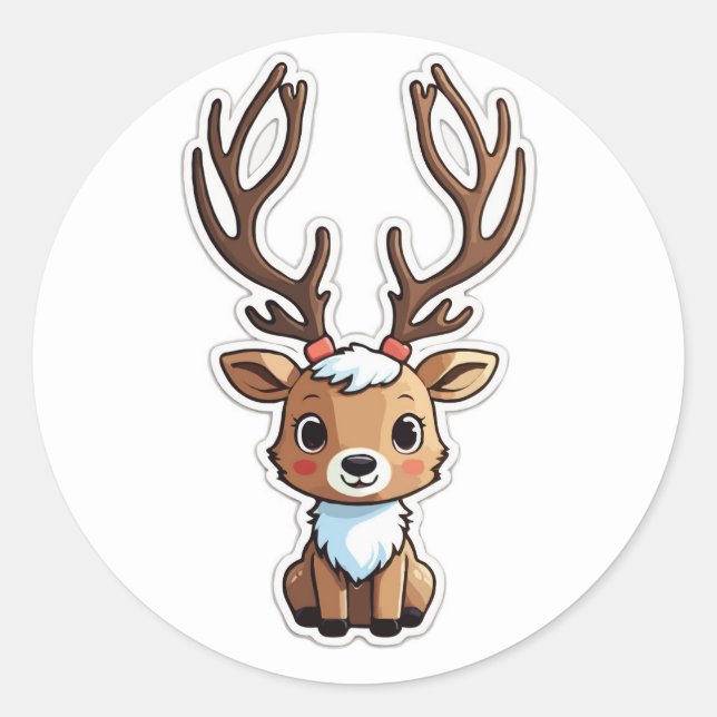Rond Sticker Reindeer Adorable - Un Ami Festif (Devant)