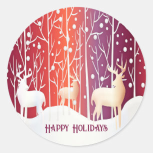 Rond Sticker Reindeer Snowy Holiday