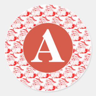 Rond Sticker RETRO ROUGE ET BLANC INITIAL PERSONNALISÉ