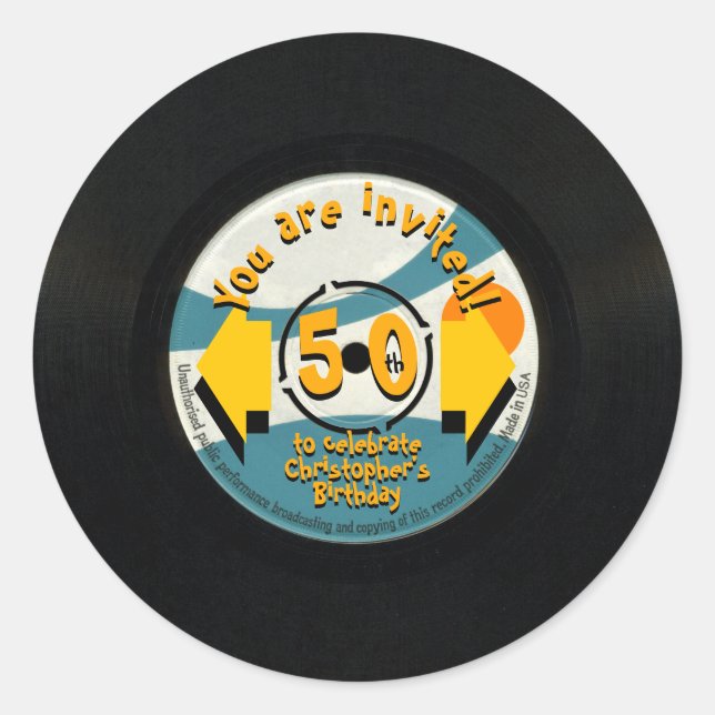 Rond Sticker Retro Vinyl 50th Birthday Party R (Devant)